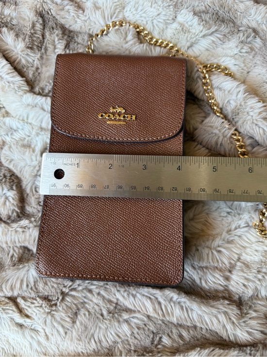 Coach Handbags - Coach saddle Brown Leather phone card Crossbody Pouch with Gold Chain